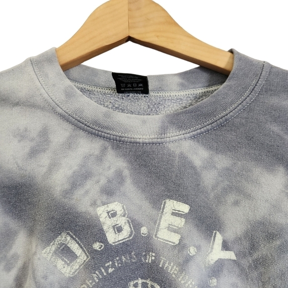 OBEY pull-on blue white tye dyed  long-sleeve sweater - Picture 6 of 10